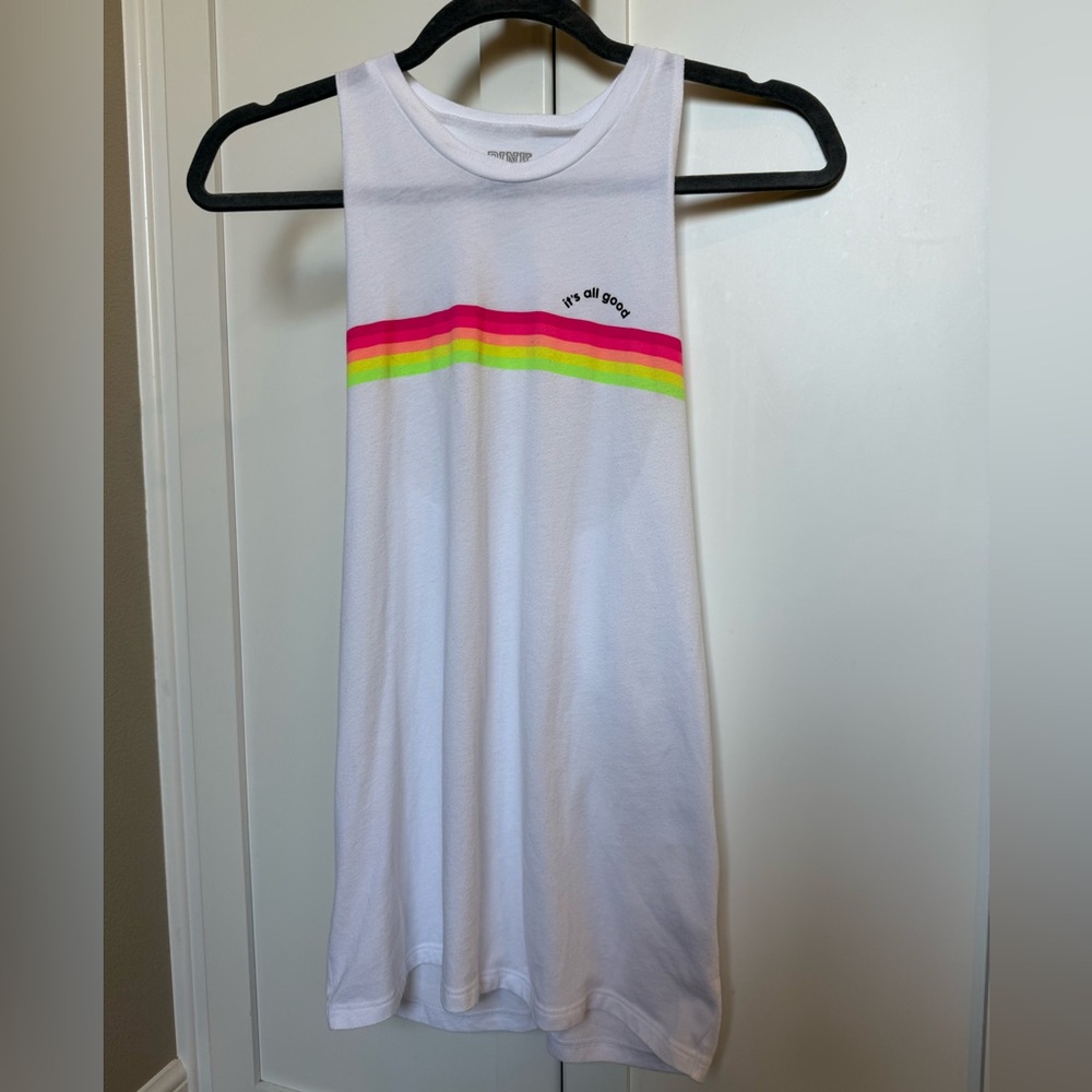 It’s all good VS PINK White Tank Top with Neon Stripes